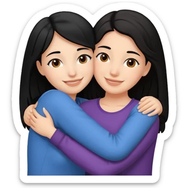 Two female friends other has black hair other has brown hair hugging and smiling sticker