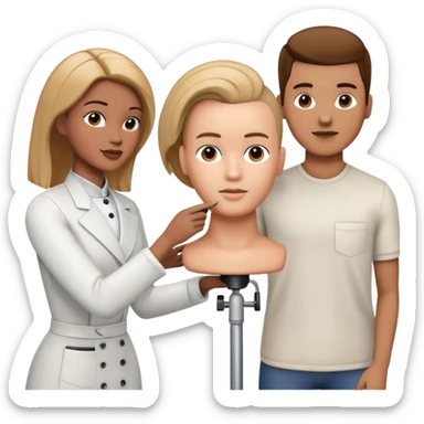 hairstylist teaching students using mannequin head sticker