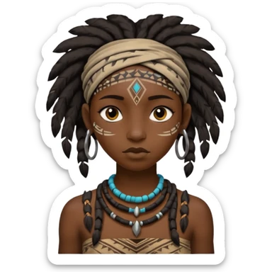 ancient black girl, tattered animal cloth sticker