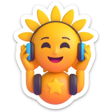 Add headphones to the sun DJ in 3D emoji style with no background. sticker