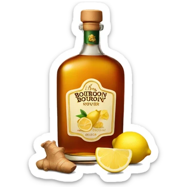 Bourbon bottle with ginger, Lemon and Honey sticker