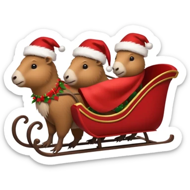  capybaras pulling a sleigh with santa hats sticker
