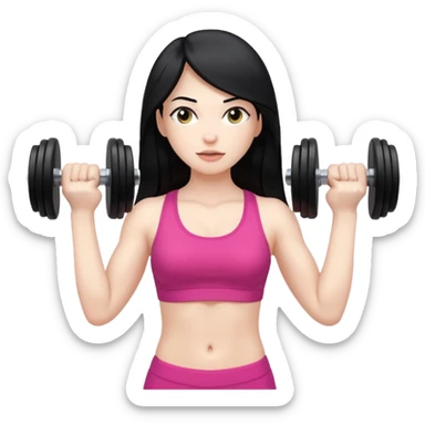 Pale girl with long black hair using dumbbells sticker