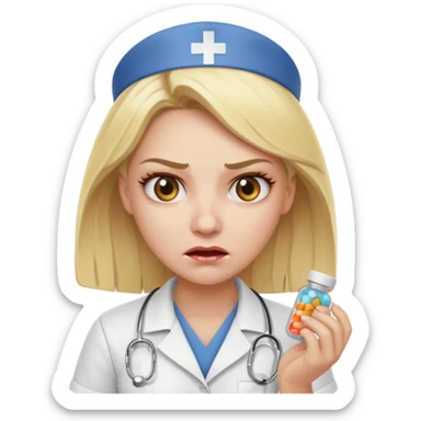 angry blonde nurse with  pills sticker
