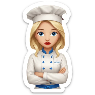 Beautiful, sexy,  long blonde hair, blue eyed, full red lips female chef arms folded  sticker