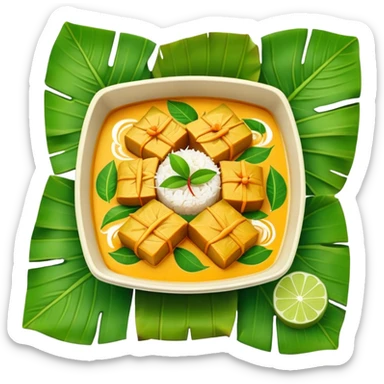 Fish Amok square dish in banana leaves sticker