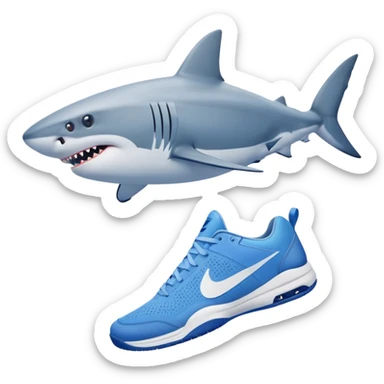 shark in beach with blue tenis nike sticker