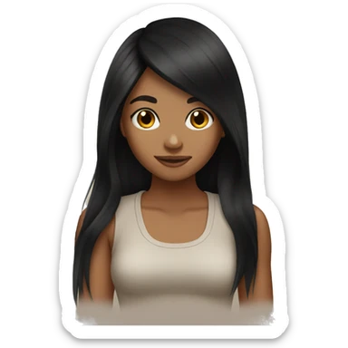 Tan girl long black hair  sticker