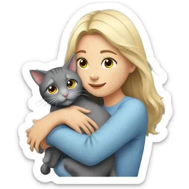 Girl hugging grey cat sticker