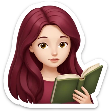 A beautiful, burgundy long haired girl reading a book sticker