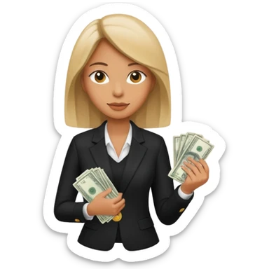 woman holding lots of money sticker