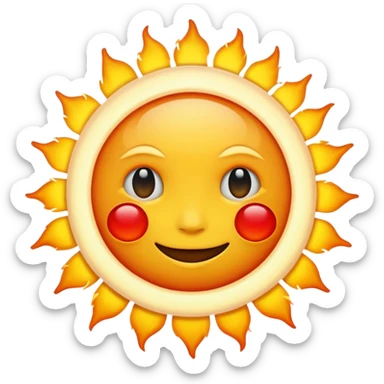 astronomical sun emoji, detailed burning surface, bright yellow-white, orange and red hues, realistic, radiant, simple and round sticker