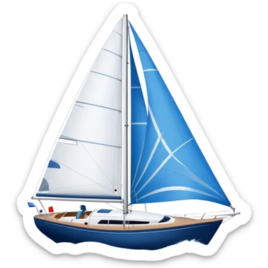 A sleek sailboat emoji with visible wind gust lines and flowing sails, representing perfect sailing conditions. Flat vector design, blue and white color palette. sticker