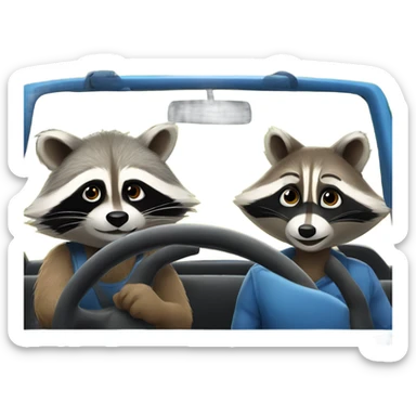 Raccoon driving blue pickup truck with girlfriend raccoon  sticker