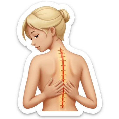 mulher com dor no corpo todo com a mao na coluna indicando dor sticker