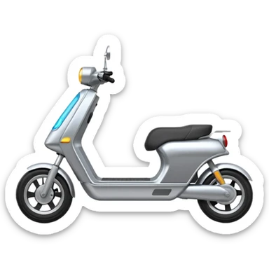 A futuristic electric scooter emoji made of silver chrome, sleek minimal frame, smooth metallic surface, subtle reflections, modern urban design, iOS emoji style, centered, clean white background sticker