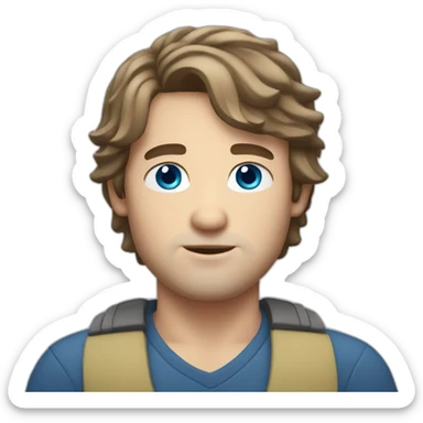 Shaved white man with messy mid long brown hair and blue eyes  sticker