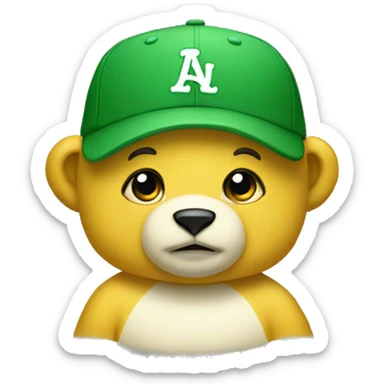 Yellow bear cub with white muzzle and Green baseball cap sticker