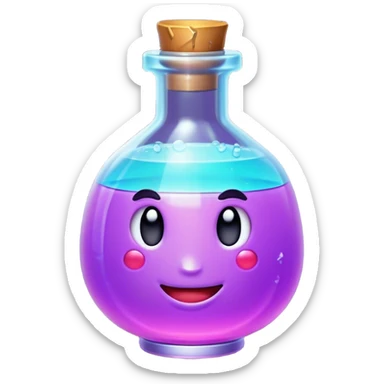 Clash of Clans aesthetic: Cinematic Playful Pixel 3D Magic Potion Portrait Emoji, rendered in a 3D vector-style similar to standard emojis with minimal shading and bold, simplified shapes. A compact, distinct form with signature details, softly glowing with a pixelated adventure charm. Simplified yet unmistakably iconic, highly detailed and consistent, glowing with a soft radiance and high shine. Stylized with a touch of classic pixel-art charm and a soft glowing outline, capturing the essence of a beloved gaming relic with a friendly, playful manner! sticker