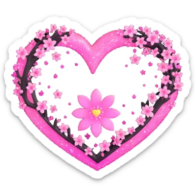 goth sakura black heart with glowing pink outline and magical sparkles sticker
