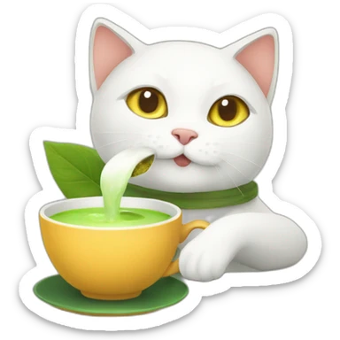 cat drinking matcha tea sticker