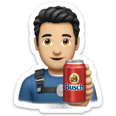 White man with black hair drinking a Busch beer sticker