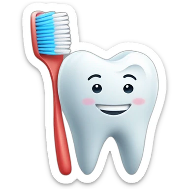 Smiling tooth holding a toothbrush sticker