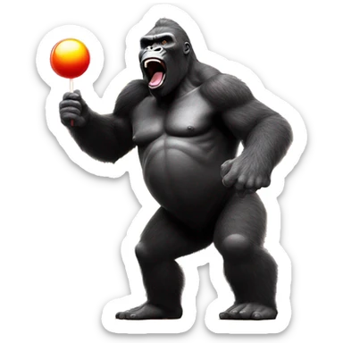king kong dancing but he has a lollipop poking out of his mouth at a rave with lazer lights flashing sticker