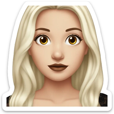 white girl, long straight middle part burgundy hair, black lacey top, brown eyes, long eyelashes, full lips  sticker