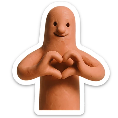 a whimsical sausage-shaped humanoid with a pinkish-orange body, forming a heart with its hands sticker
