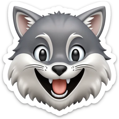 3D-style gray wolf or cat-like character emoji, goofy laugh (keck) expression, clean and glossy, inspired by TenSquared logo sticker