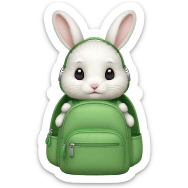 baby white rabbit wear green backpack sticker