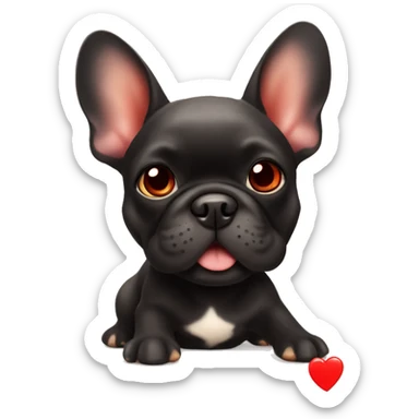 A small, black-and-tan French bulldog with a mostly black face and tan paws, showing a cute and joyful expression, with large red heart-shaped eyes, like the 😻 emoji. sticker
