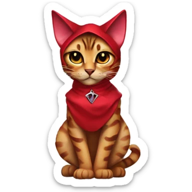 Bengal cat dressed like the scarlet witch with the scarlet witches red headpiece on sticker
