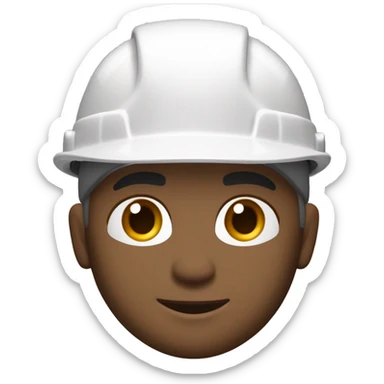 construction worker, full head shot, 3/4 view of face, white hard hat, male, adult, slight stubble, strong jawline, clear eyes visible, color palette: white (hard hat), warm beige (skin tones), cool grays and browns (shadows and details) sticker