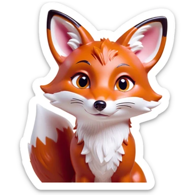 Cinematic Cute Fox Portrait Emoji, Head tilted playfully and inquisitively, featuring a glossy red Fur with delicate white accents and perky ears, round, sparkling amber eyes filled with mischievous curiosity, Simplified yet irresistibly adorable features, highly detailed, glowing with a warm, friendly glow, high shine, affectionate and lively, stylized with a touch of woodland whimsy, bright and endearing, soft glowing outline, capturing the essence of a mischievous yet loving fox, so playful it feels like it could dart out of the screen and into your arms! sticker