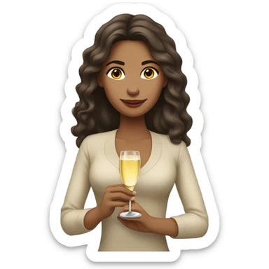 “Create an emoji of a Colombian woman with medium-toned skin, long wavy hair, holding a glass of champagne.” sticker