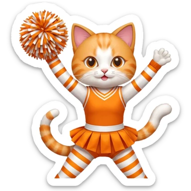A cat in a tiny cheer outfit shaking pom-poms with bright enthusiasm. sticker