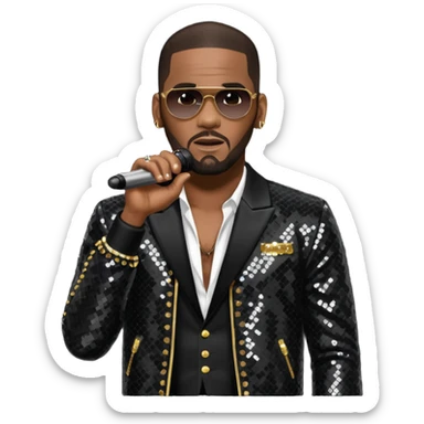 R. Kelly with dark brown hair, black sequin tour outfit sticker