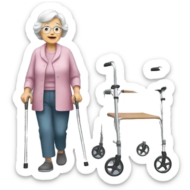 Old lady with walker sticker
