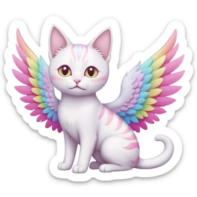 white albino cat-pastel coloured rainbow wings- mystic cat sticker