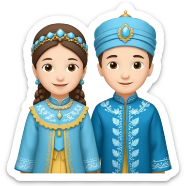 Two Crimean Tatar kids in traditional outfits, smiling and standing next to each other sticker