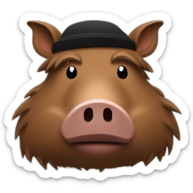fullface brown boar tired of life with a black winter hat sticker