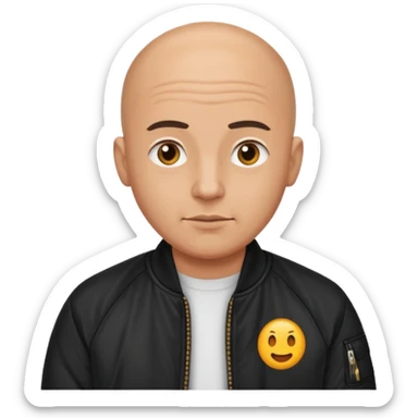 bald man in black bomber jacket sticker