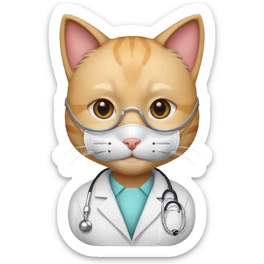 doctor cat, white coat, medical mask sticker