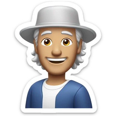 Older white guy with shoulder length grey hair in a Burger King hat smiling  sticker