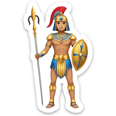 fullbody egyptian ancient soldier with spear and golden armor, gold spear, no helmet, no shield, only gold colors, no red or blue sticker