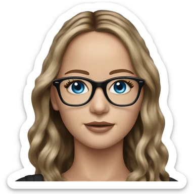 Hyper Realistic Photo of Brunette Jennifer Lawrence wearing black glasses and blue eyes  on a laptop  sticker