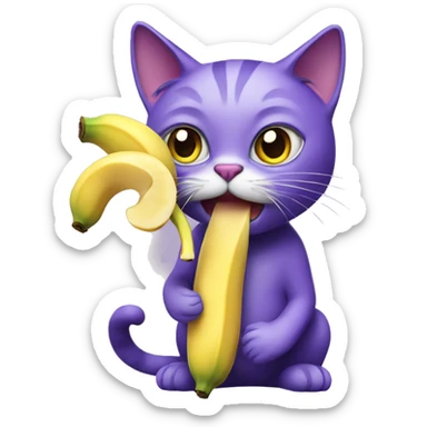 Purple cat eating banana sticker