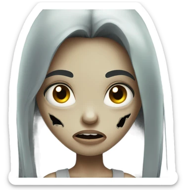 girl zombie with black long hair with teeth and serious face  sticker
